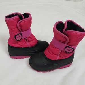 Kamik Girls Snow Boots Pink Black Faux Fur Lined I